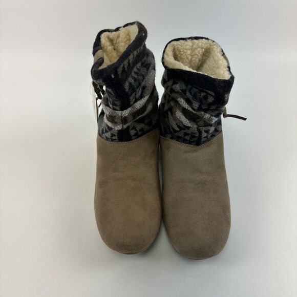 Bearpaw Amber Bootie Taupe Pull On Ankle Suede Patchwork Wool Sheepskin New W 8 - Picture 4 of 16